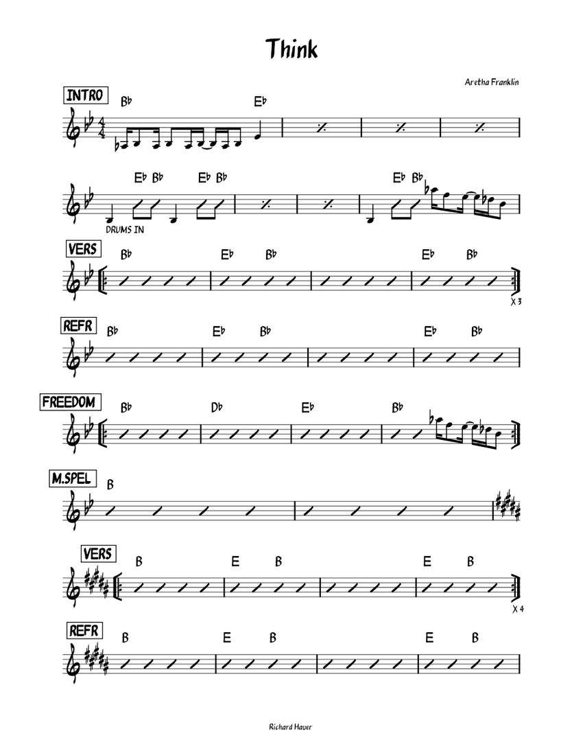 Think – Aretha Franklin Sheet Music with Chords for Piano (Jazz Band ...
