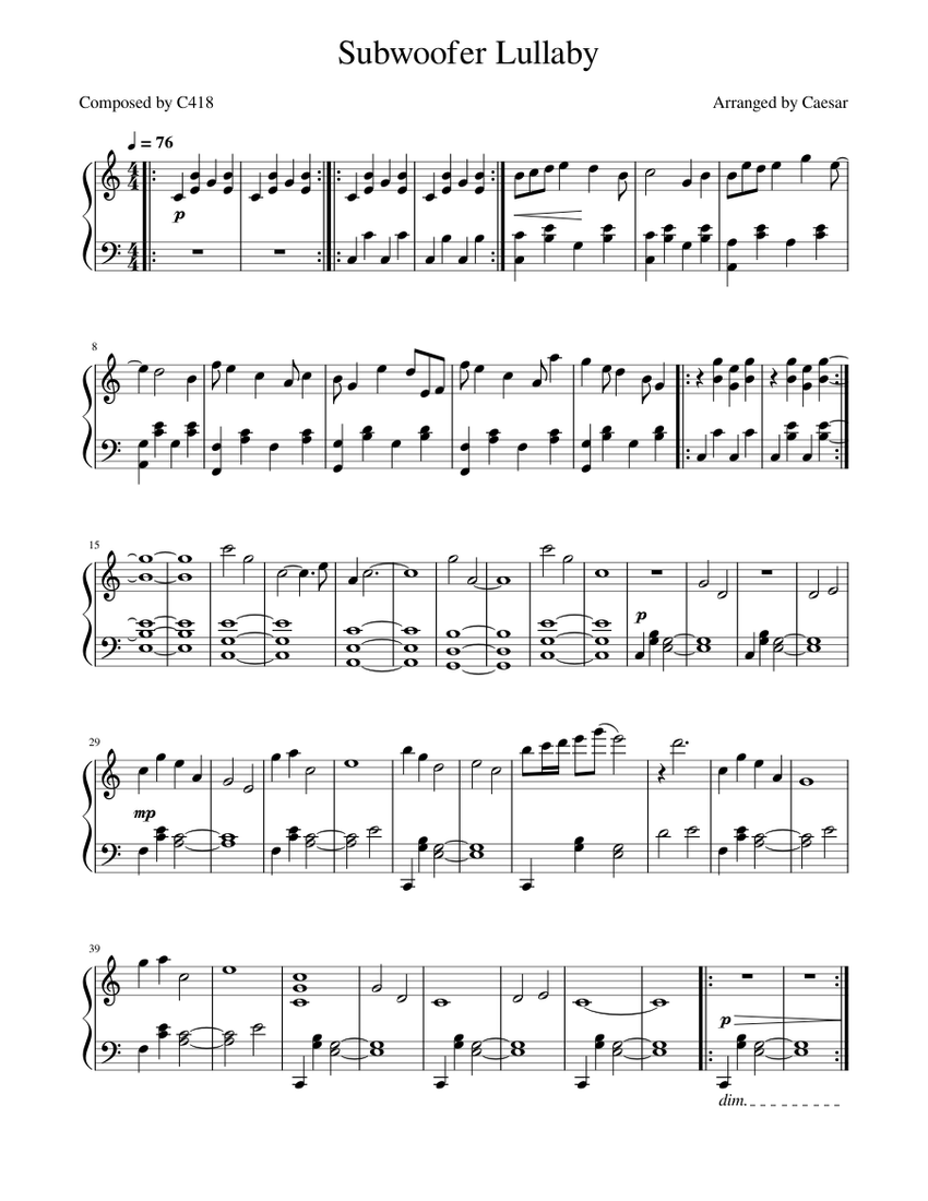 Subwoofer Lullaby Sheet music for Piano (Solo)
