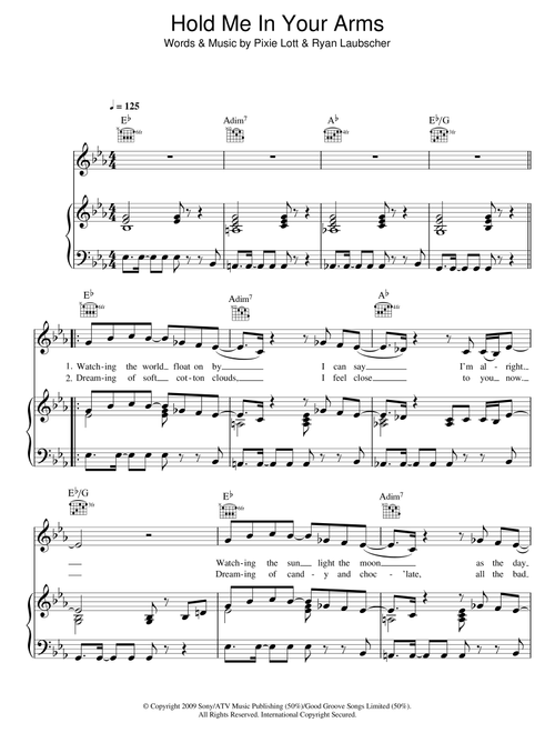 Hold Me In Your Arms - Pixie Lott (Piano-Vocal-Guitar (Piano Accompaniment))