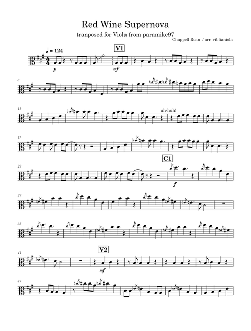 Red Wine Supernova – Chappell Roan (viola sheet music)
