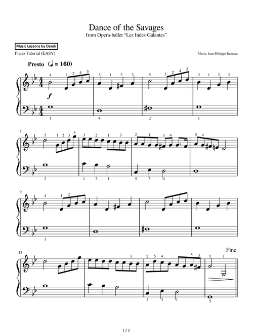 Dance of the Savages (EASY PIANO) from Opera-ballet “Les Indes Galantes” [Jean-Philippe Rameau] (Arr. Darek) (Easy Piano)