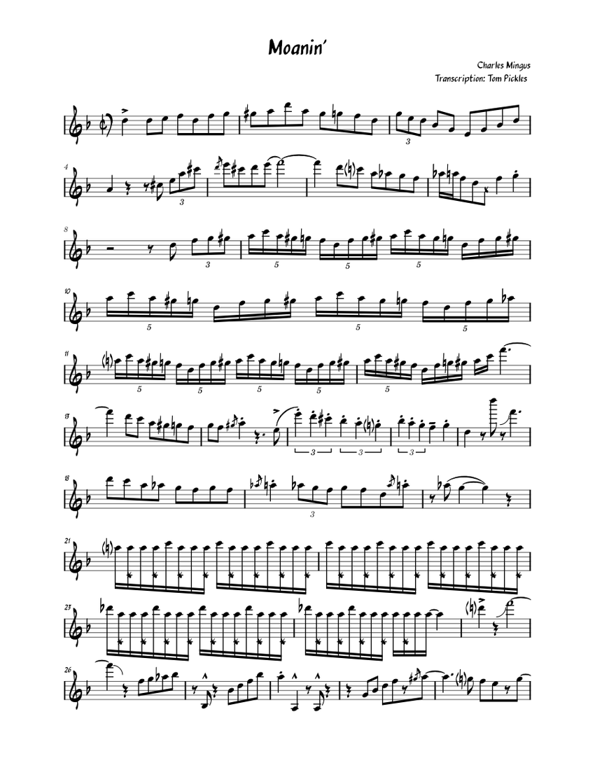 Moanin – Charles Mingus Moanin Sheet music for Piano (Piano Duo