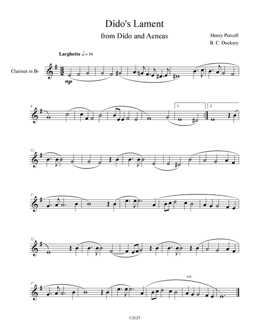 Dido's Lament (Clarinet Solo) (Arr. B. C. Dockery) - Henry Purcell (Clarinet Solo)