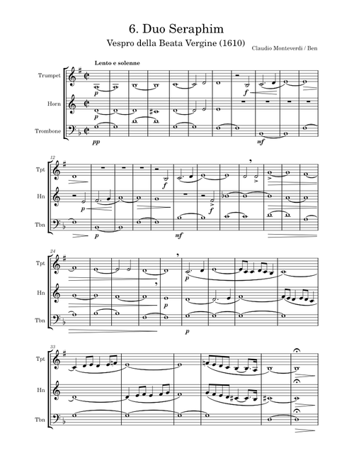 Duo Seraphim (Vespers of 1610) – Monteverdi, arranged for Brass Trio
