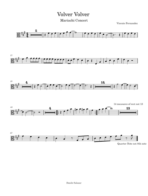 Volver, Volver – Vicente Fernández Volver Volver (For Viola only)
