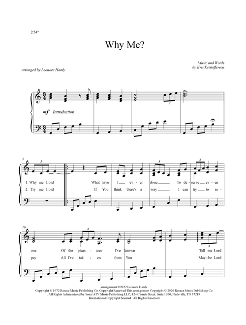 Why Me? (why Me, Lord?) (Arr. Leonora Hardy) - Cristy Lane (Piano Vocal)