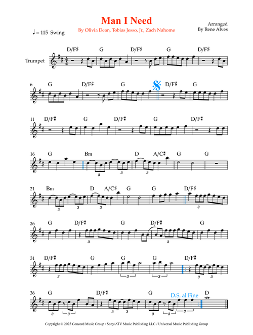 Man I Need (Arr. Rene Alves) - Olivia Dean (Trumpet Solo)
