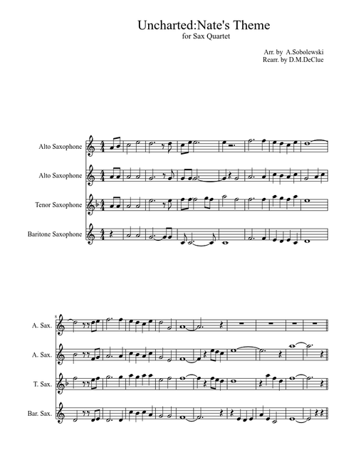 Uncharted: Nate's Theme (for Sax Quartet)