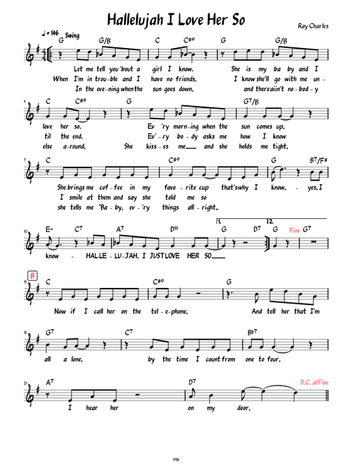 Hallelujah I Love Her So (lead sheet with lyrics)