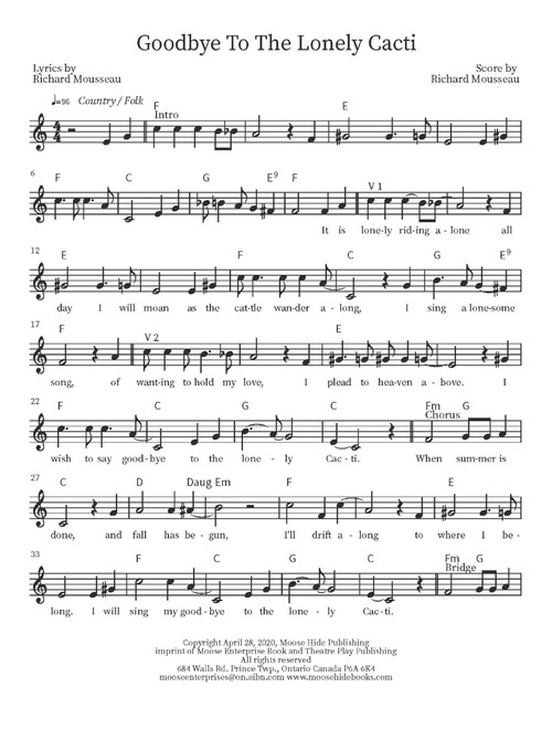 Goodbye To The Lonely Cacti (Arr. Richard Mousseau) - Rick Moose (Lead Sheet - Fake Book)