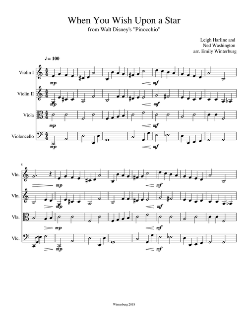 When You Wish Upon a Star for string quartet