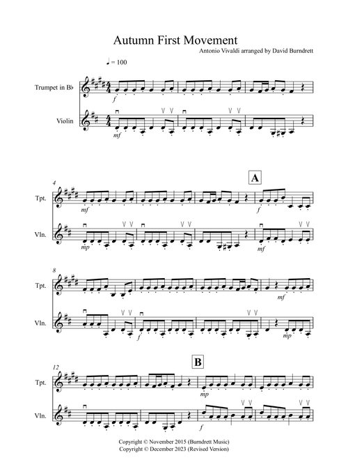 Autumn (first movement) for Trumpet and Violin Duet (Arr. David Burndrett) - Antonio Vivaldi (Instrumental Duet)