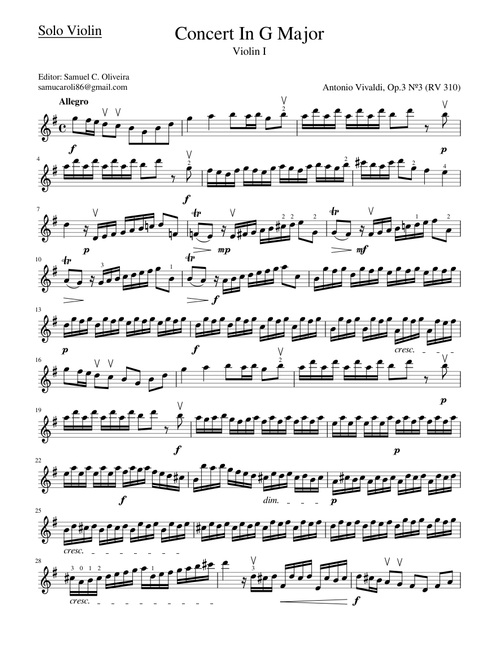 Concert In G Major RV310 - Vivaldi (Solo Violin)