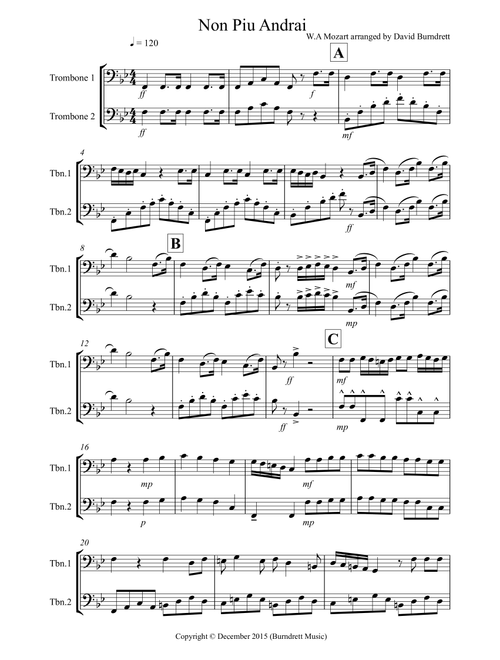 Non Più Andrai for Trombone Duet (Arr. David Burndrett) - W.A Mozart (Trombone Solo)