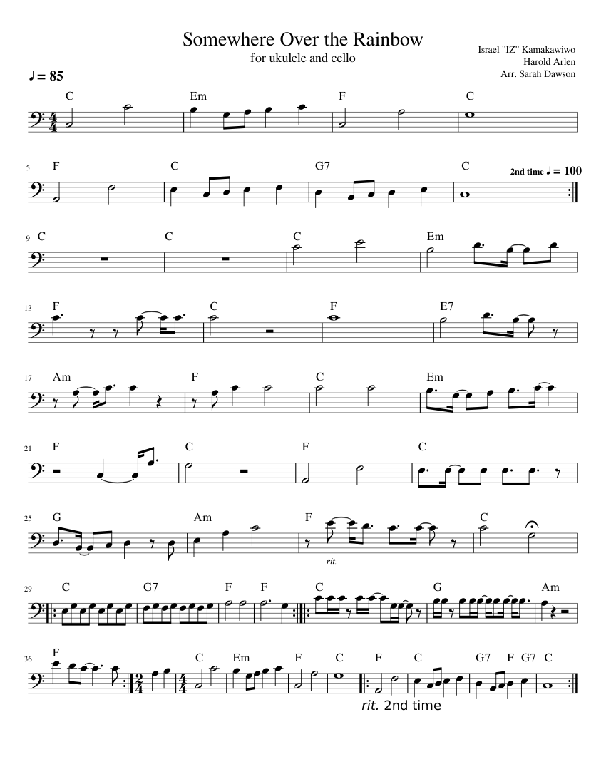 Somewhere Over the Rainbow for Ukulele and Cello Sheet music for Piano Solo Easy Musescore