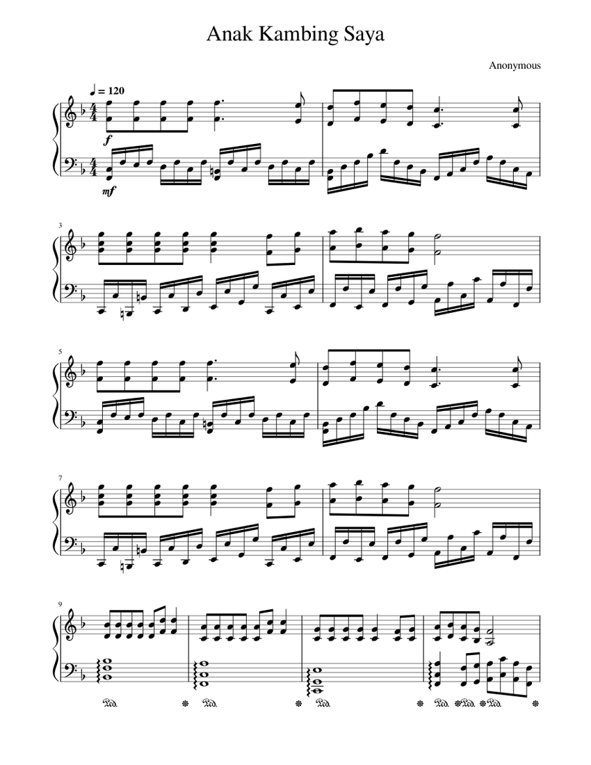 Anak kambing saya Sheet music for Piano (Solo) | Musescore.com