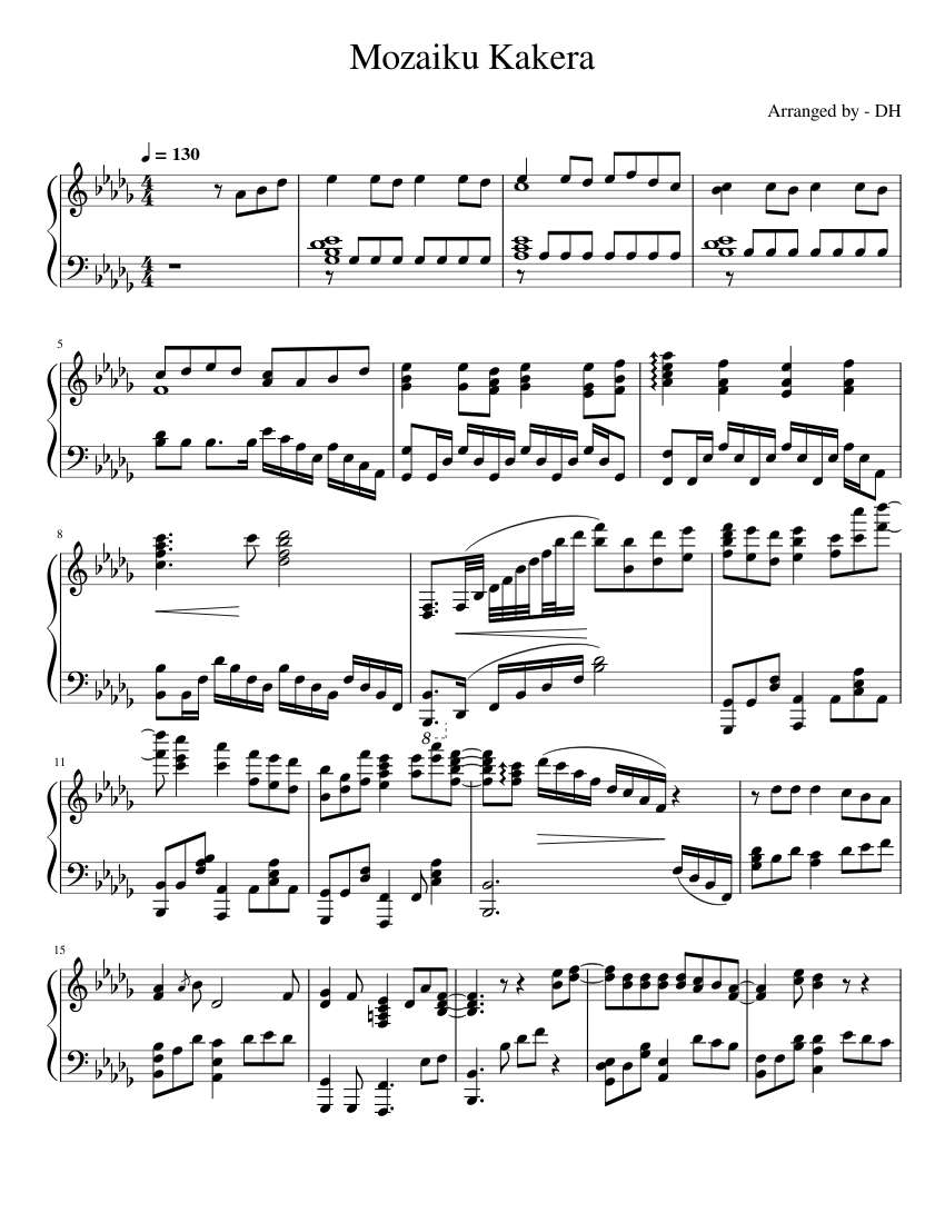 Mozaiku Kakera – Code Geass ED 2 Sheet Music for Piano (Solo