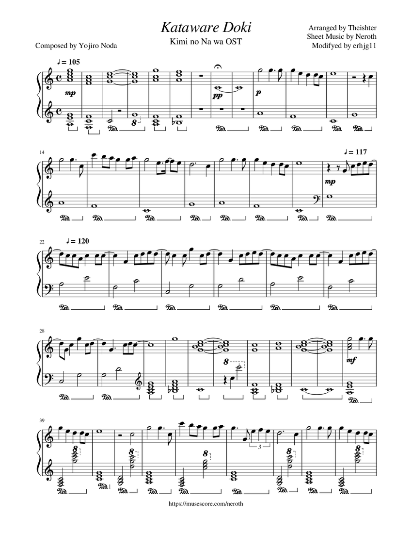 Kimi No Na Wa Kataware Doki Piano Sheet