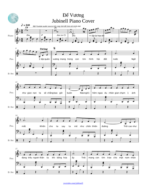Đình Dũng - Đế Vương Piano Cover + The 5th Melody of the Night Piano Mashup (Jin Shi) Music Sheet