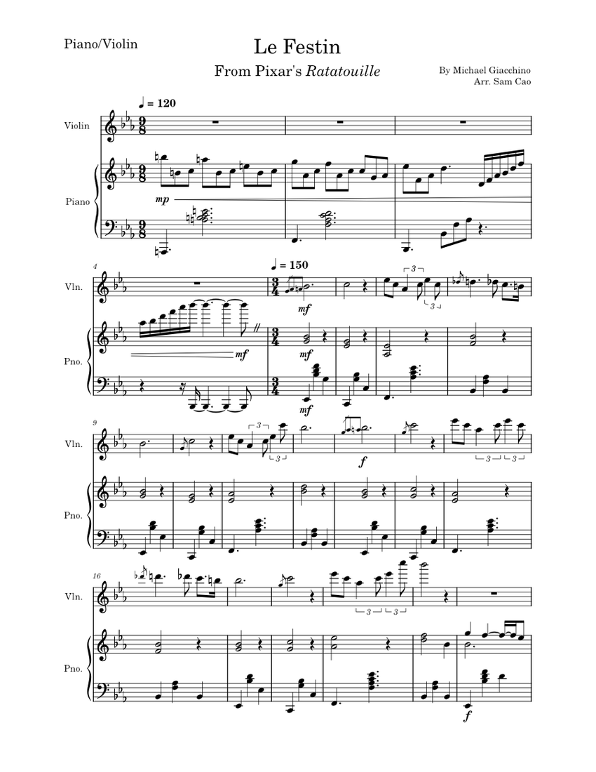 Le Festin Michael Giacchino/Sam Cao Sheet music for Piano, Violin