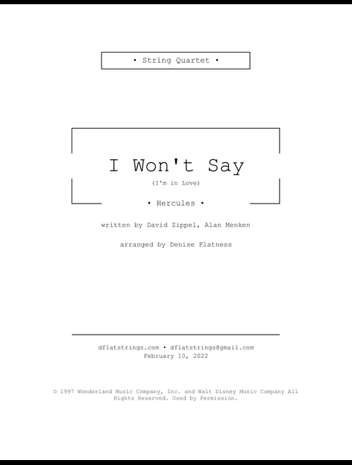 I Won't Say (i'm In Love) (Arr. Denise Jones) - David Zippel, Alan Menken (String Quartet)