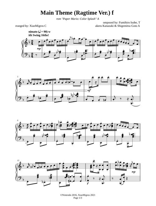 Main Theme (Ragtime ver.) P - aper Mario: Color Splas