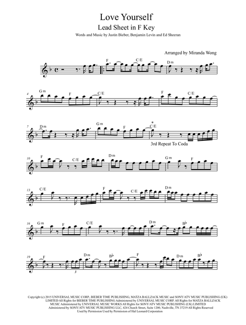 Love Yourself (Arr. Miranda Wong) - Justin Bieber (Large Ensemble)