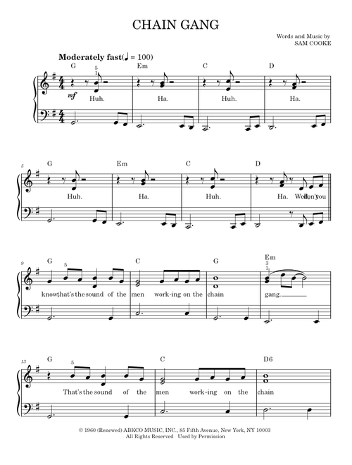 Chain gang - Sam Cooke (Easy Piano)