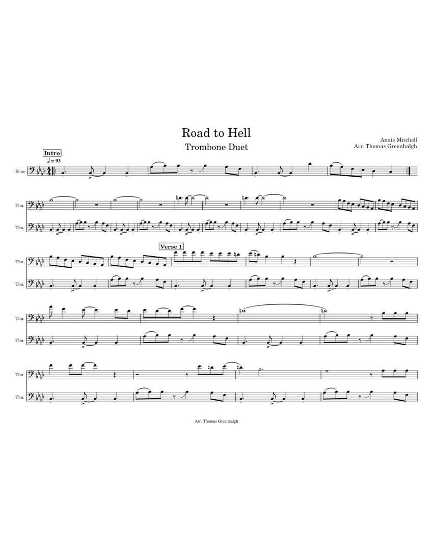 Hadestown road to hell Misc Soundtrack Road To Hell Trombone Duet