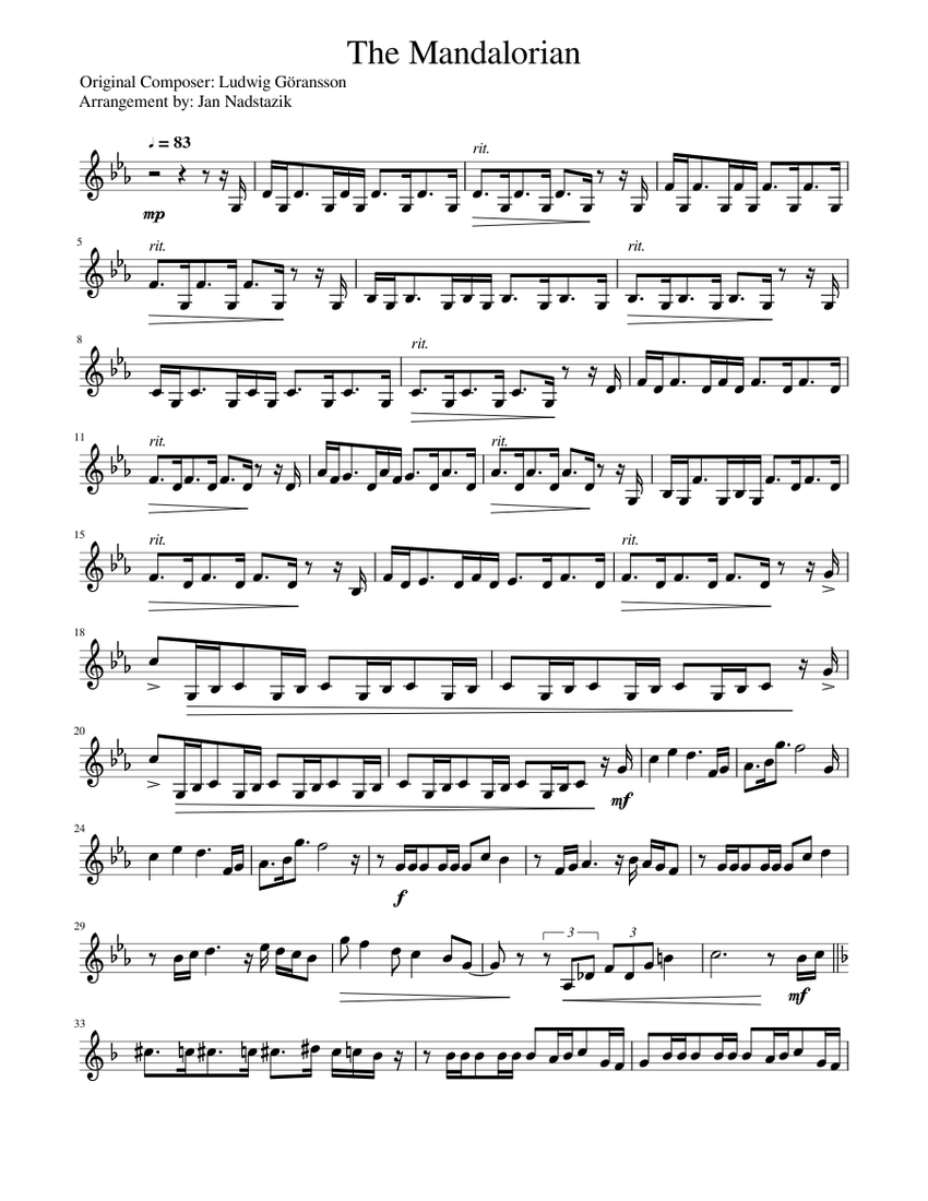 The Mandalorian Main Theme for violin Sheet music for Violin (Solo