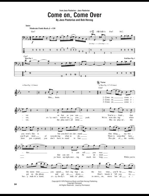 Come On, Come Over - Jaco Pastorius (Bass Tab)