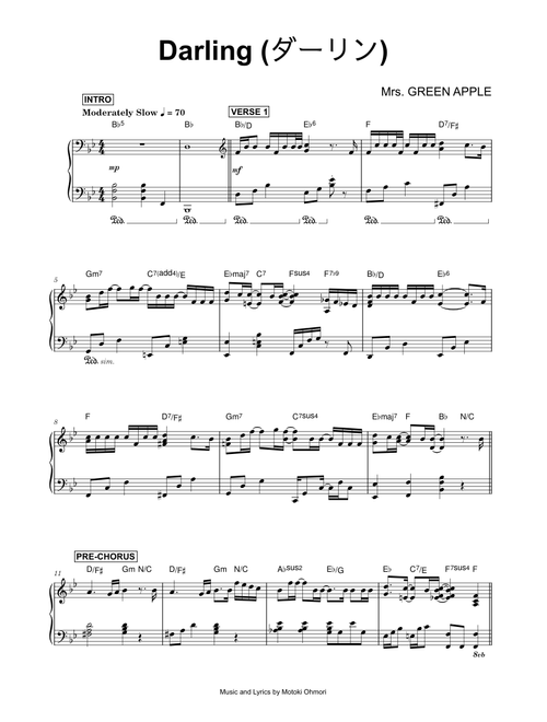 Darling (ダーリン) - Mrs. GREEN APPLE (Piano)