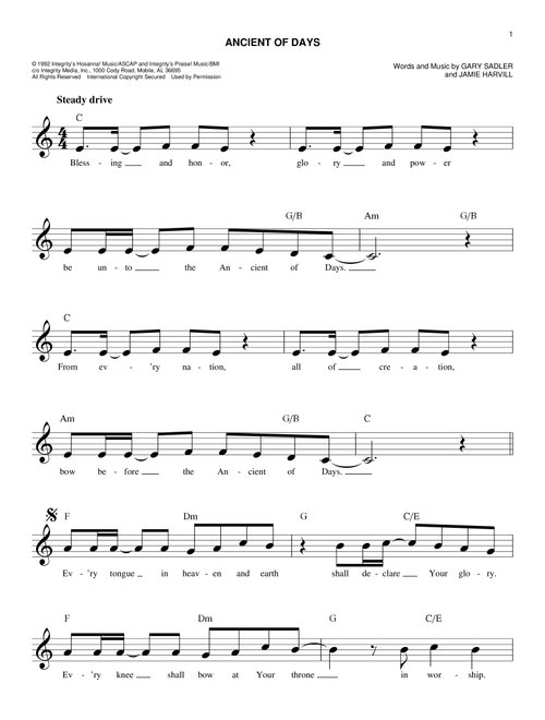 Ancient Of Days - Ron Kenoly, Petra (Easy Lead Sheet - Fake Book)
