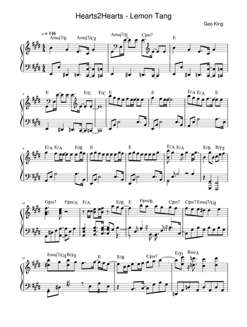 Lemon Tang (Arr. Gregory King) - HeartsTwoHearts (Easy Piano)