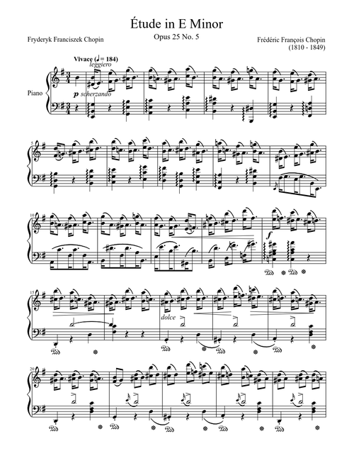Étude Opus 25 No. 5 in E Minor