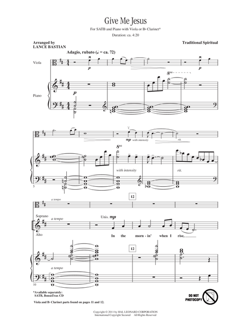 Give Me Jesus (Arr. Lance Bastian) - African-American Spiritual (Choral, SATB)