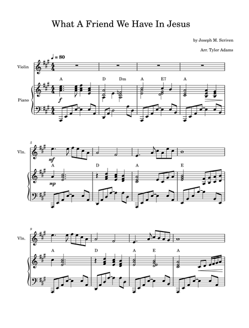 What A Friend We Have In Jesus (Violin Solo and Piano) (Arr. Tyler Adams) - Joseph M. Scriven (Violin and Piano)