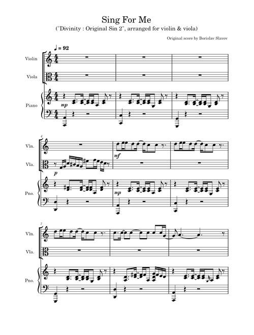Divinity : Original Sin 2 - Sing For Me by Borislav Slavov, arranged for violin & viola