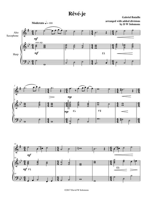 Rêvé-je (Am I dreaming) for alto saxophone and harp (Arr. David Warin Solomons) - Gabriel Bataille (Instrumental Duet)