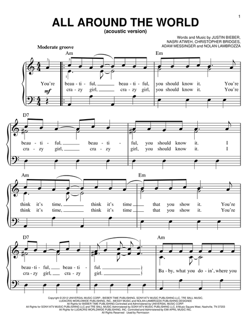 All Around The World - Justin Bieber (Easy Piano)