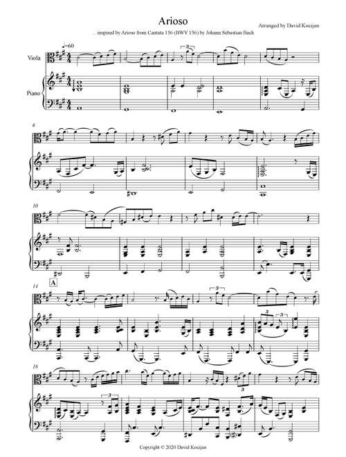 Arioso (viola & piano) - INT (Arr. David Kocijan) (Viola and Piano)