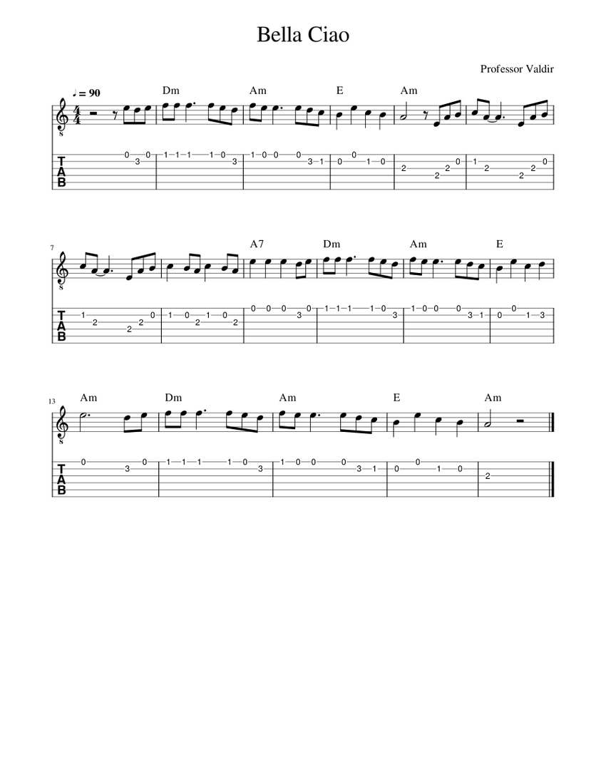 Bella_Ciao Sheet music for Guitar (Solo)