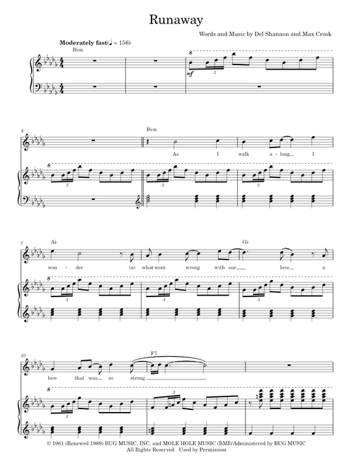 Runaway - Del Shannon (Piano Vocal)