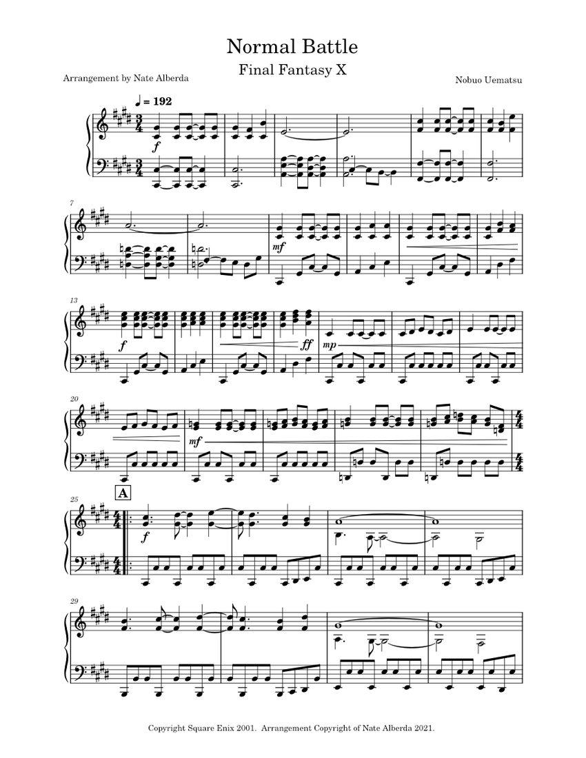 FFX Battle normal – Nobuo Uematsu Sheet music for Piano