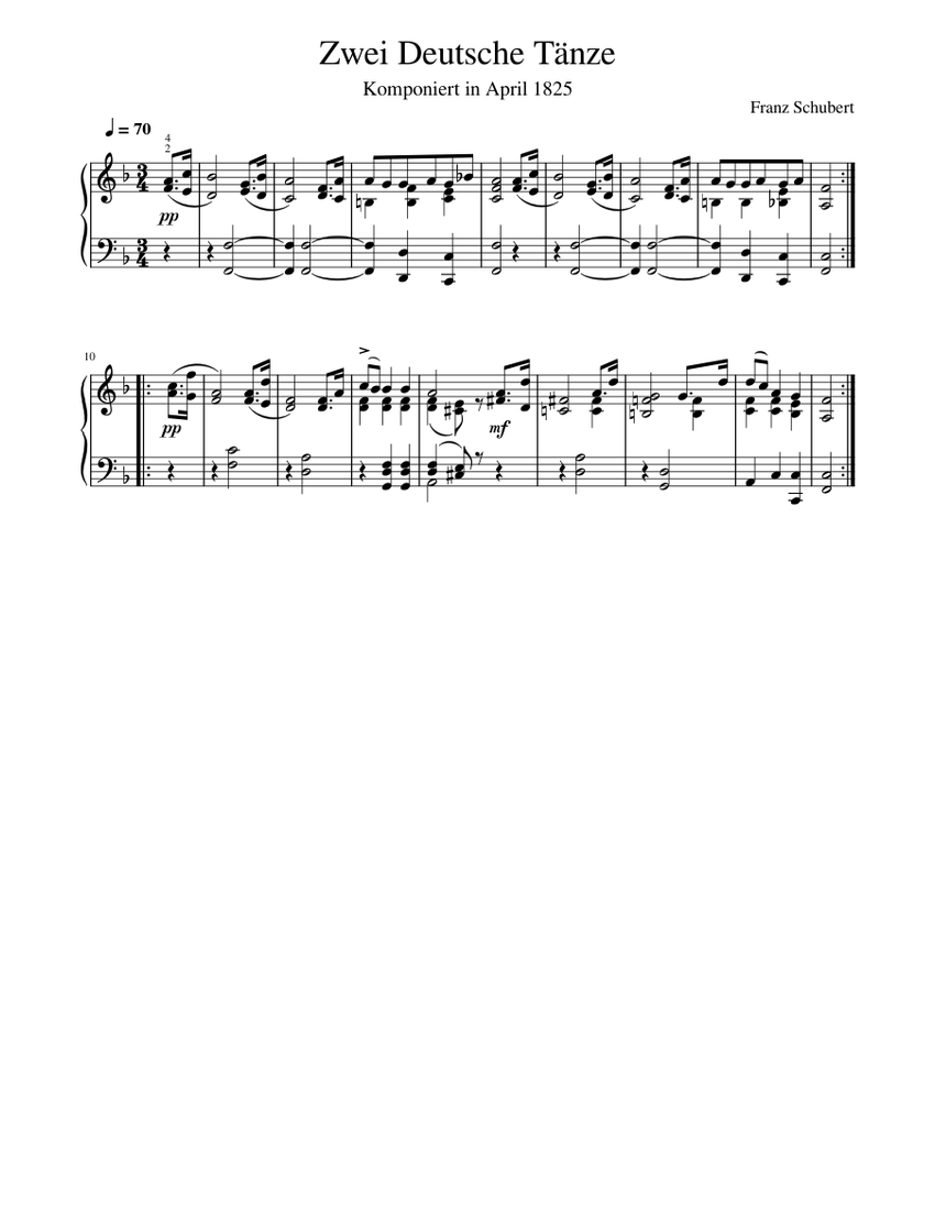 D. 841 Zwei Deutsche Tänze (Two German Dances, no. 1) Sheet