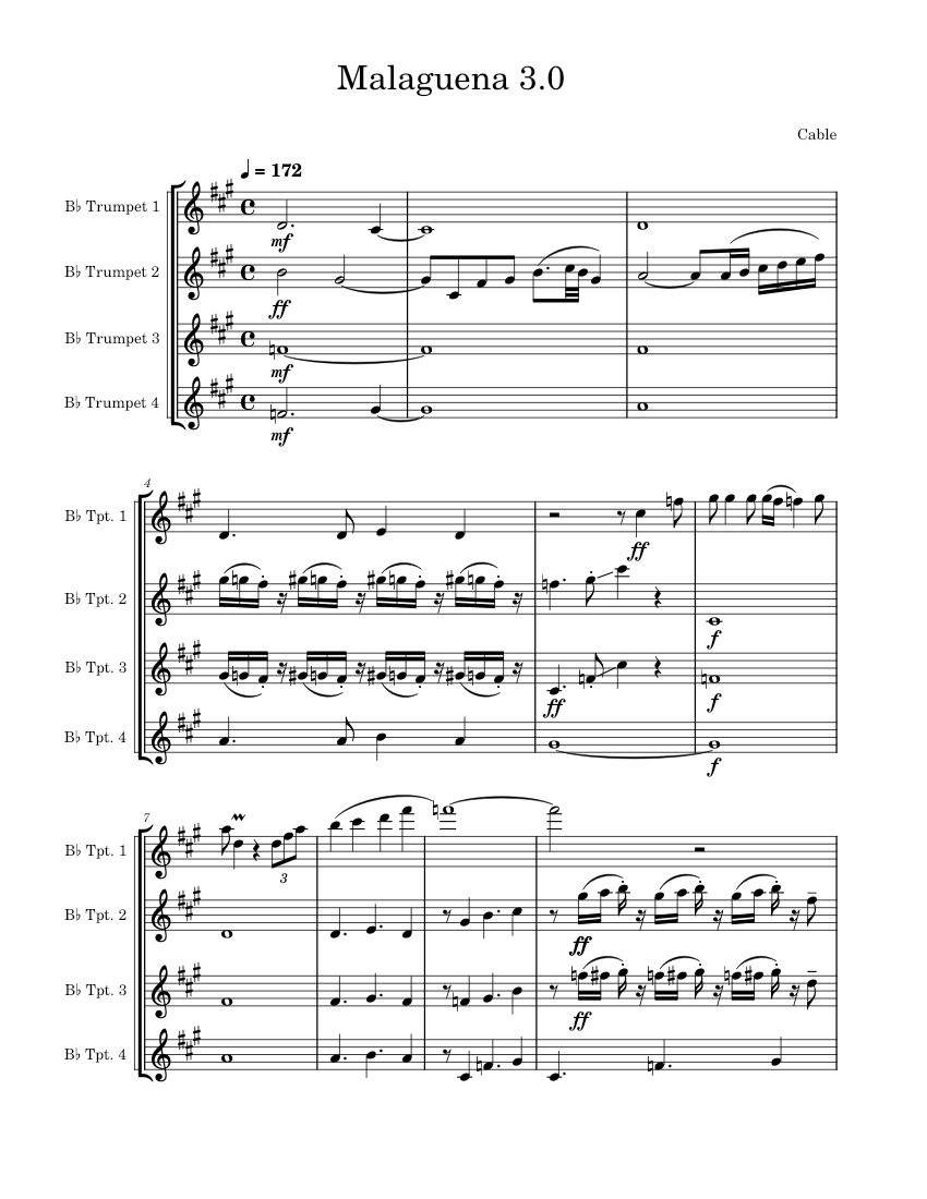 Malaguena Ernesto Lecuona Malaguena Cadets 2003 Trumpet Trio Sheet