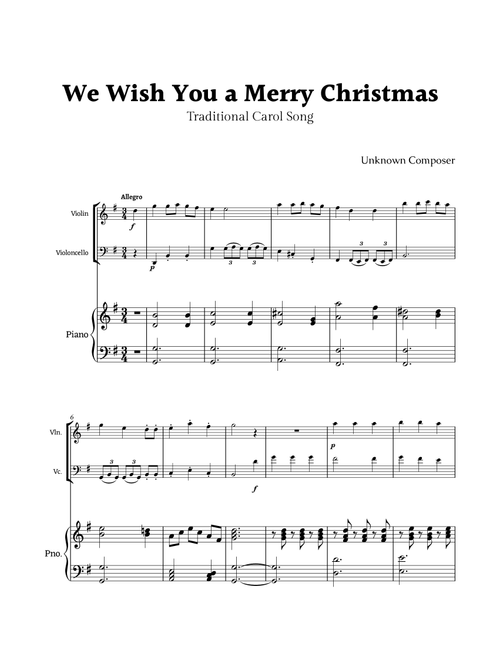 We Wish you a Merry Christmas for Piano Trio (Arr. Rika K.) - Unknown (String Ensemble)
