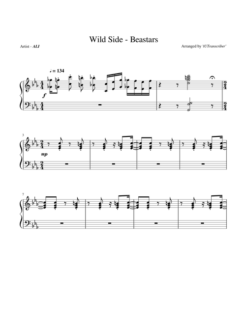 Wild Side (TV Ver.) - BEASTARS (PIANO SOLO)