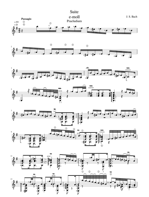 Bach BWV 996 Praeludium - guitar (D, F#)