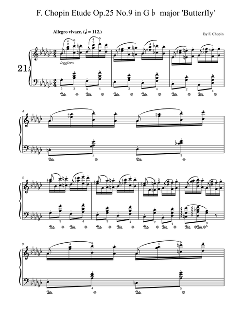 Chopin, 12 Etudes Op.25 No.9 in G-flat Major "Butterfly Wings" Original With Fingering (Arr. poon) - Frédéric François Chopin (Piano Solo)